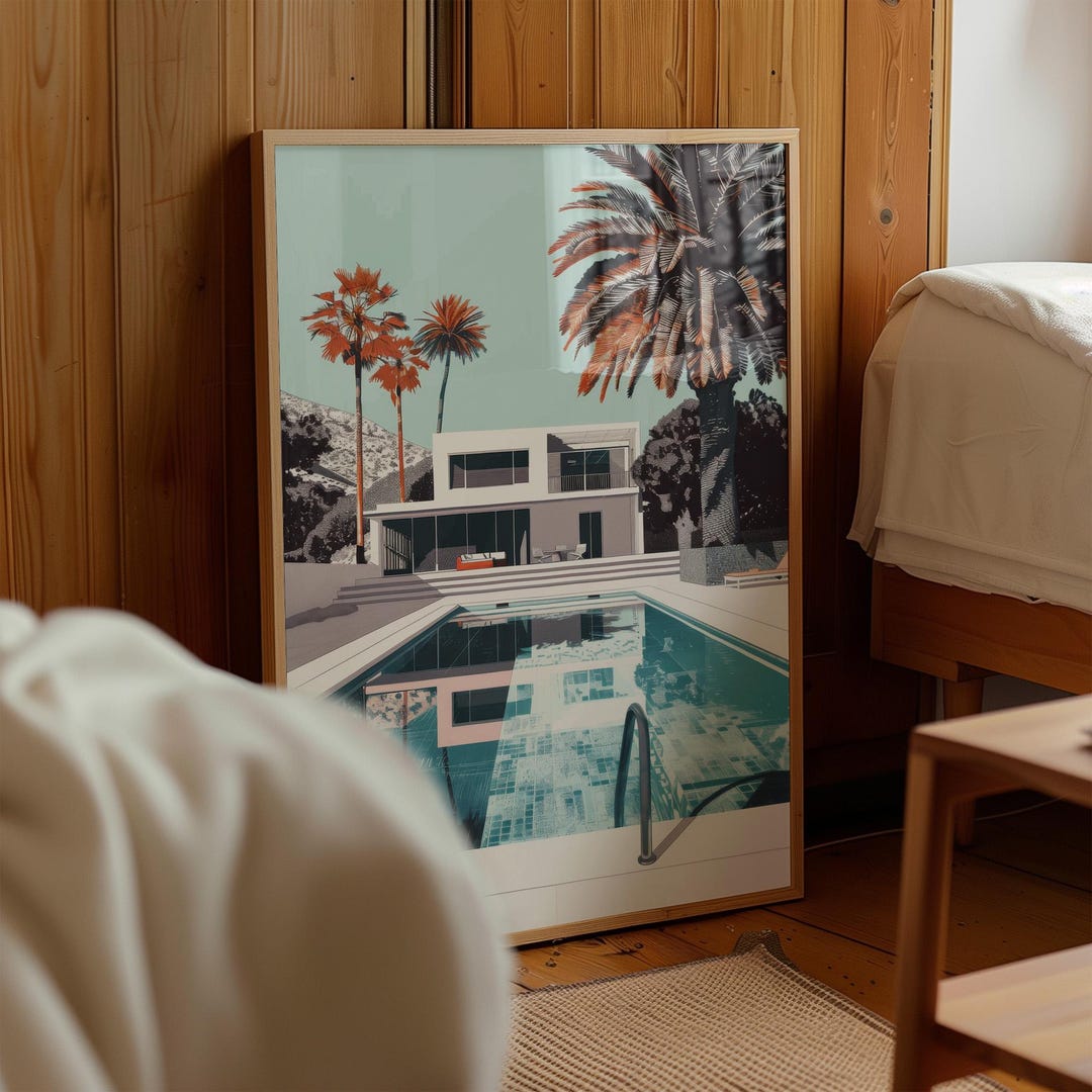 Swimming Pool Wall Art, Minimal LA Blue and White Graphic Poster ...