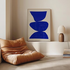 Minimalist royal blue boho chic wall art featuring a deep blue abstract design with a Scandinavian modern aesthetic. A stylish and trendy framed artwork, perfect for contemporary home decor, living rooms, bedrooms, or offices.