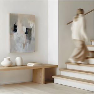 Abstract Beige and Grey Art Print, Modern Minimalist Canvas Wall Decor, Contemporary Framed Painting, Neutral Toned, Stretched Wall Art