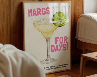 Margarita Recipe Print: Vintage Retro Bar Cart Wall Art