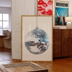 Disco Ball Groovy Retro Dance Wall Art, Funky 70s Party Print, Vintage Preppy Home Decor, Cool Interior Poster, Fun Party Vibe, Trendy Gift