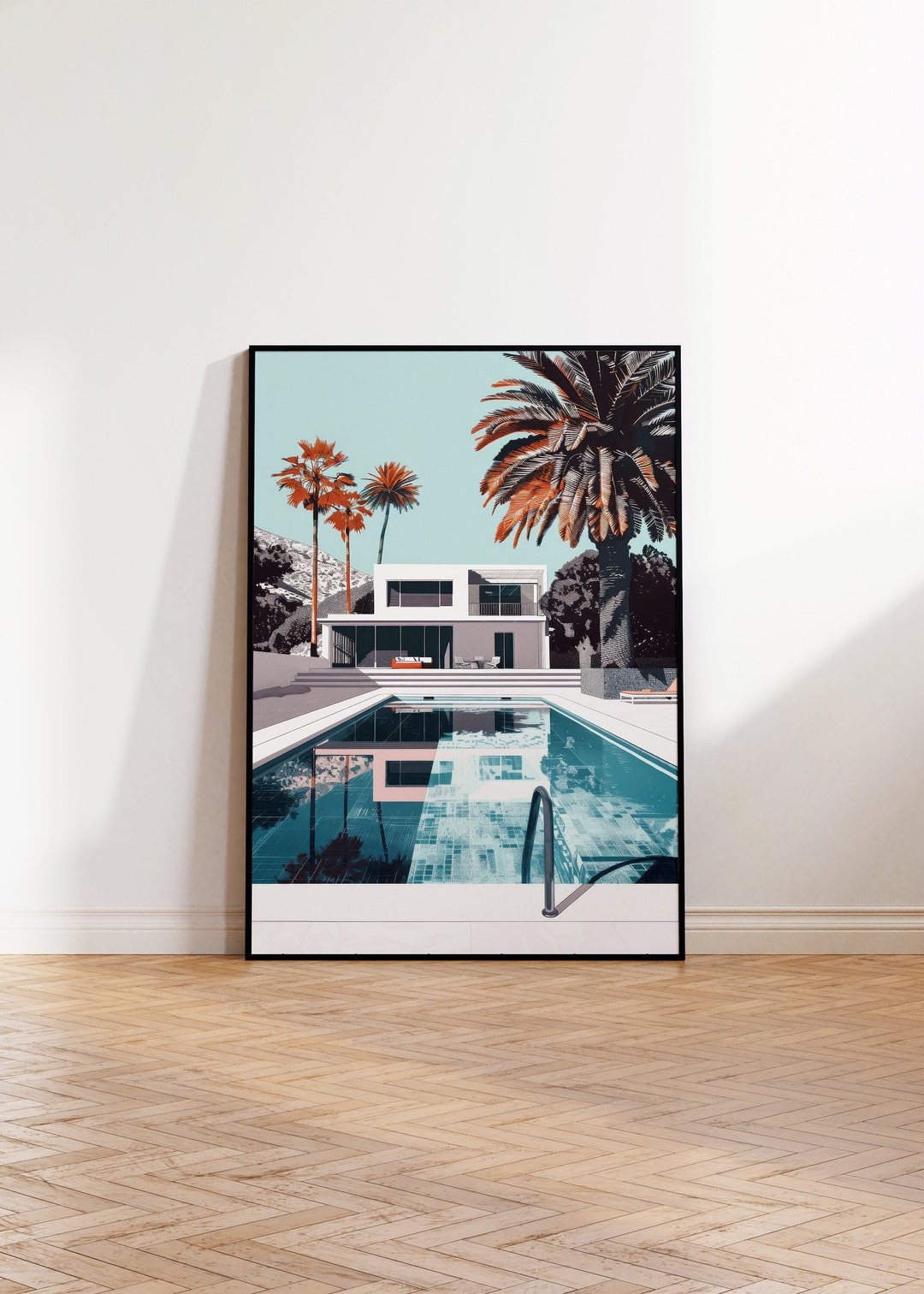INNK Minimal LA Swimming Pool Wall Art Blue White Orange Graphic Poster ...
