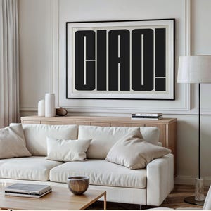 Ciao Poster, Retro Black and Beige Wall Art, Italian Quote Print, Monochrome Typography Poster, Minimalist Quote Art, Modern Art