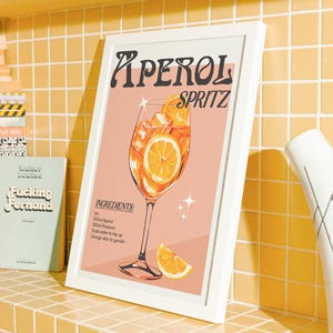 Plakat koktajlowy Aperol Spritz Retro, wydruk przepisu na alkohol w stylu vintage, sztuka ścienna do kuchni w barze, stylowy prezent koktajlowy, modny wystrój drinków