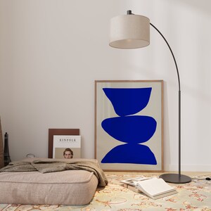 Minimalist royal blue boho chic wall art featuring a deep blue abstract design with a Scandinavian modern aesthetic. A stylish and trendy framed artwork, perfect for contemporary home decor, living rooms, bedrooms, or offices.