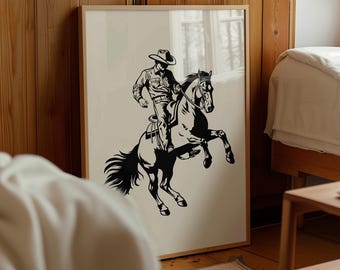 Bucking Bronco Print: Western Cowboy Horse, Rodeo Wall Art