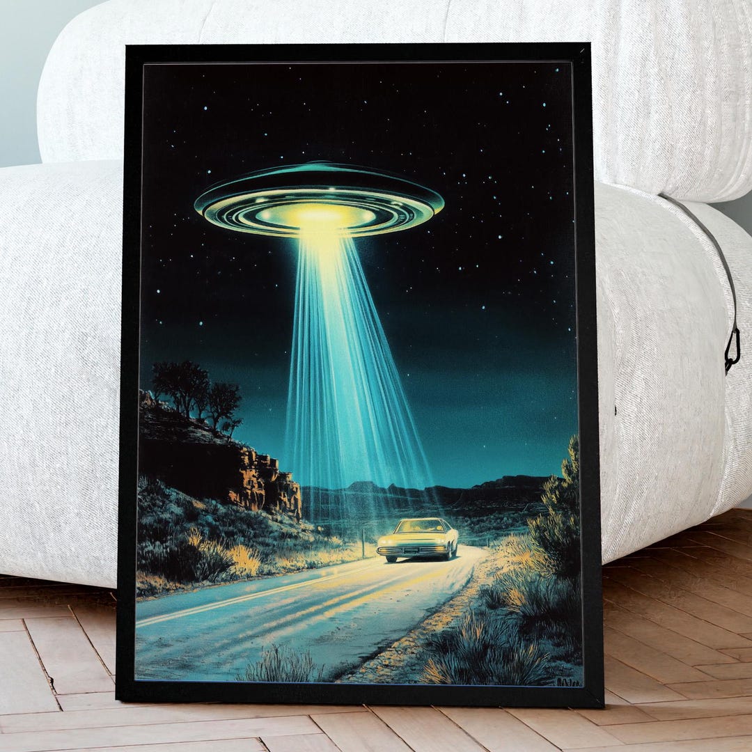 Vintage UFO Print: Retro Sci-fi Alien Landscape Poster - Etsy