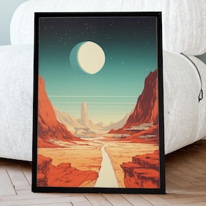 Arte murale Desert Moon, stampa artistica fantascientifica, arredamento retrò per interni, poster da cowboy del selvaggio West, stampa di paesaggi vintage, arte per stanze a tema western