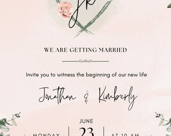 Unique pink colour Wedding invitation templates with the rose design ( Digital Download)