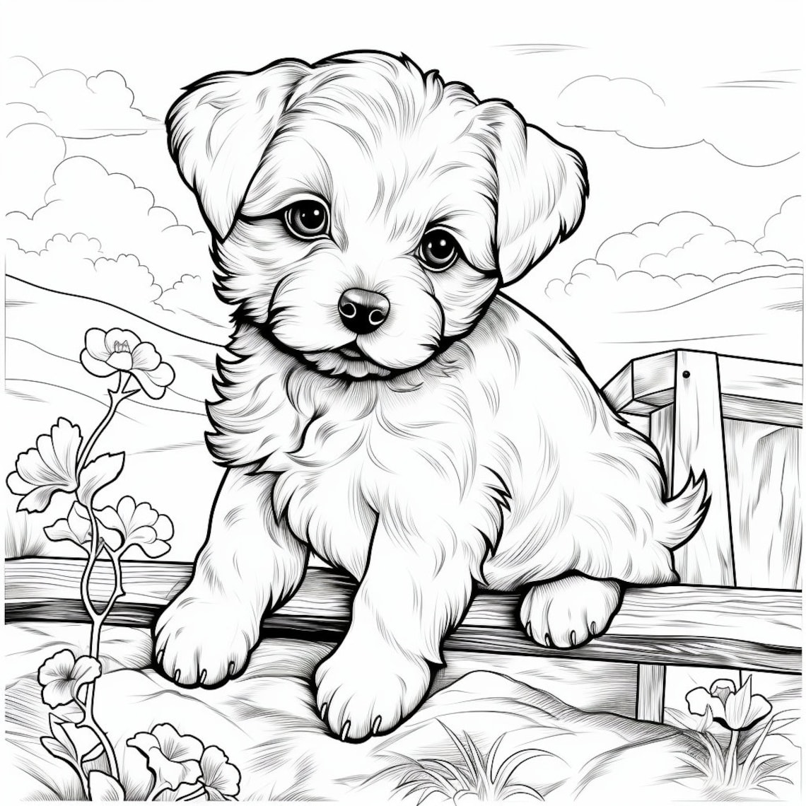 Set of 12 Cute Puppy Coloring Pages - Etsy