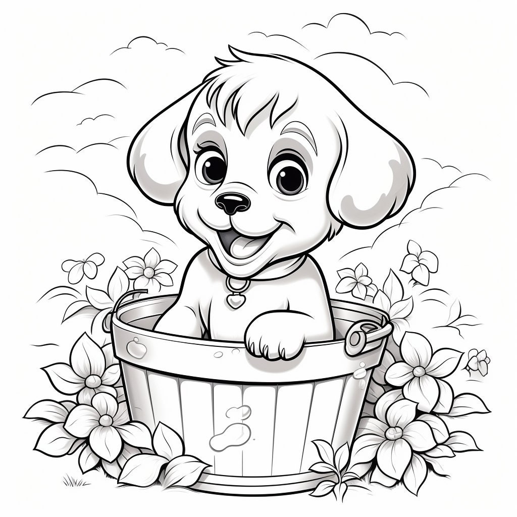Set of 12 Cute Puppy Coloring Pages - Etsy