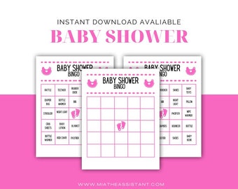 Gioco del Bingo per Baby Shower, stampabile, con bavaglino rosa, tema attività Baby Shower di genere neutro, carte da scaricare immediatamente