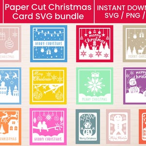 Paquete SVG de tarjetas de papel navideñas, archivos de corte para tarjetas de felicitación navideñas, diseños de tarjetas festivas para hacer tú mismo, archivos SVG de manualidades navideñas para Cricut y Silhouette