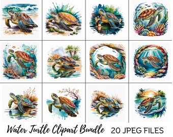 Watercolor Sea Turtle Clipart Bundle: Coastal Wildlife Art (Digital Download)
