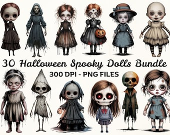 Spooky Doll PNG Bundle: Creepy Gothic Clipart for Halloween (Digital Download)