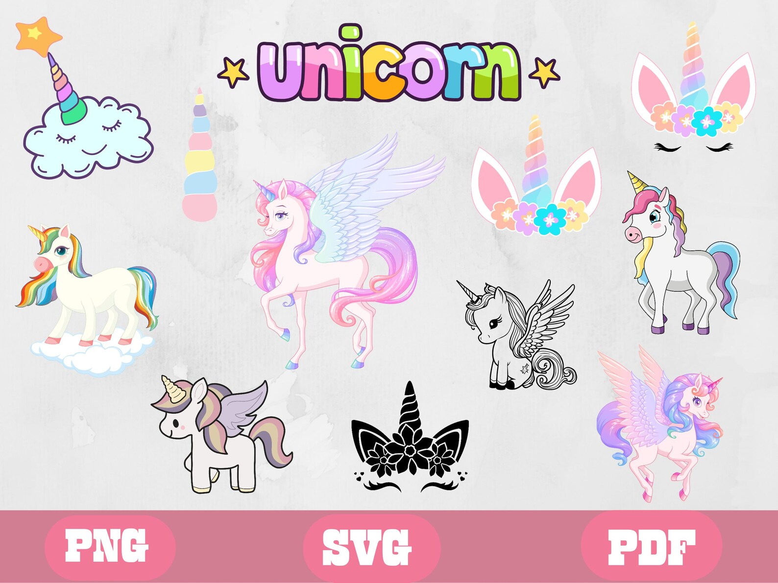 Unicorn SVG Bundle, Colorful Unicorn SVG, Unicorn Head Vector, Unicorn ...