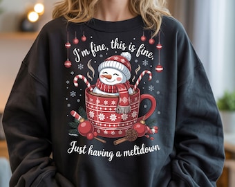 Grappige sneeuwpop warme chocolademelk, png-bestand: Christmas Meltdown-clipart (digitale download)