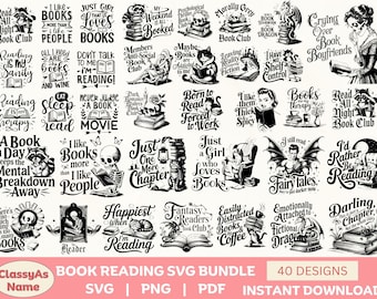Book Lover SVG Bundle | Retro Reading Quotes Clipart (Digital Download)