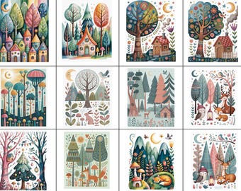 Whimsical Forest Clipart Bundle: Fantasy Woodland Illustrations (JPG Digital Download)