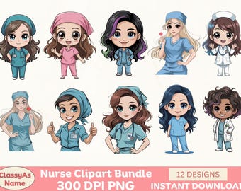 Nurse Clipart PNG Bundle, Medical Worker Digital Art, Healthcare PNG, Nursing Elements, Cute Medical Design, Sublimation Graphic