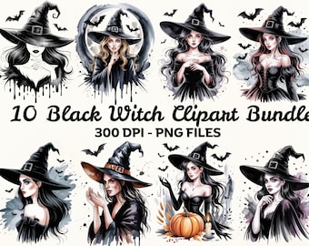 Paquete de imágenes prediseñadas de brujas negras: ilustraciones PNG de brujería oscura (descarga instantánea)