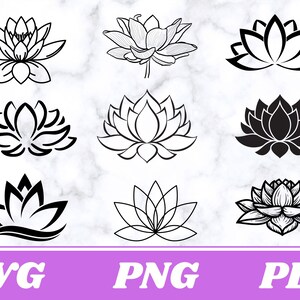 bundle di loto in formato SVG, lotus png, bundle di loto png, silhouette di loto, file vettoriali, download istantaneo.