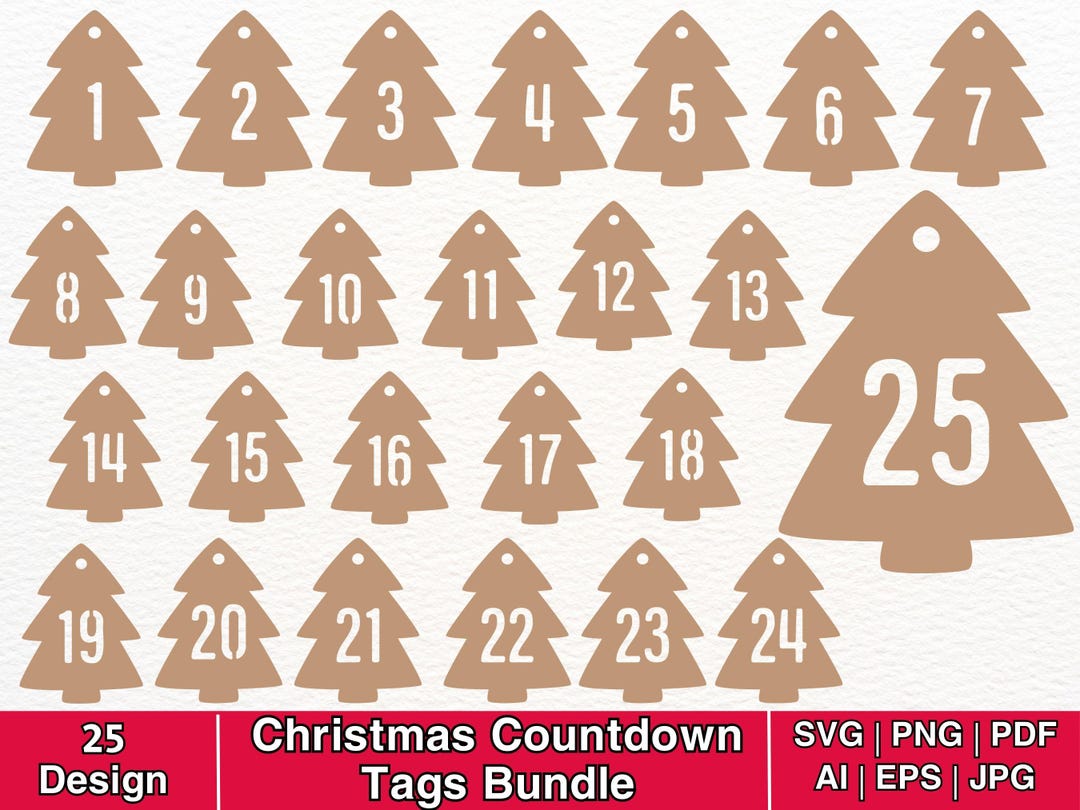 Christmas Countdown Tree Tag SVG Bundle, Holiday Countdown Tags ...