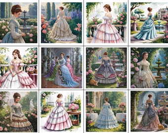 Victorian Lady Clip Art Bundle: Elegant Vintage Fashion Illustrations (Digital Download)
