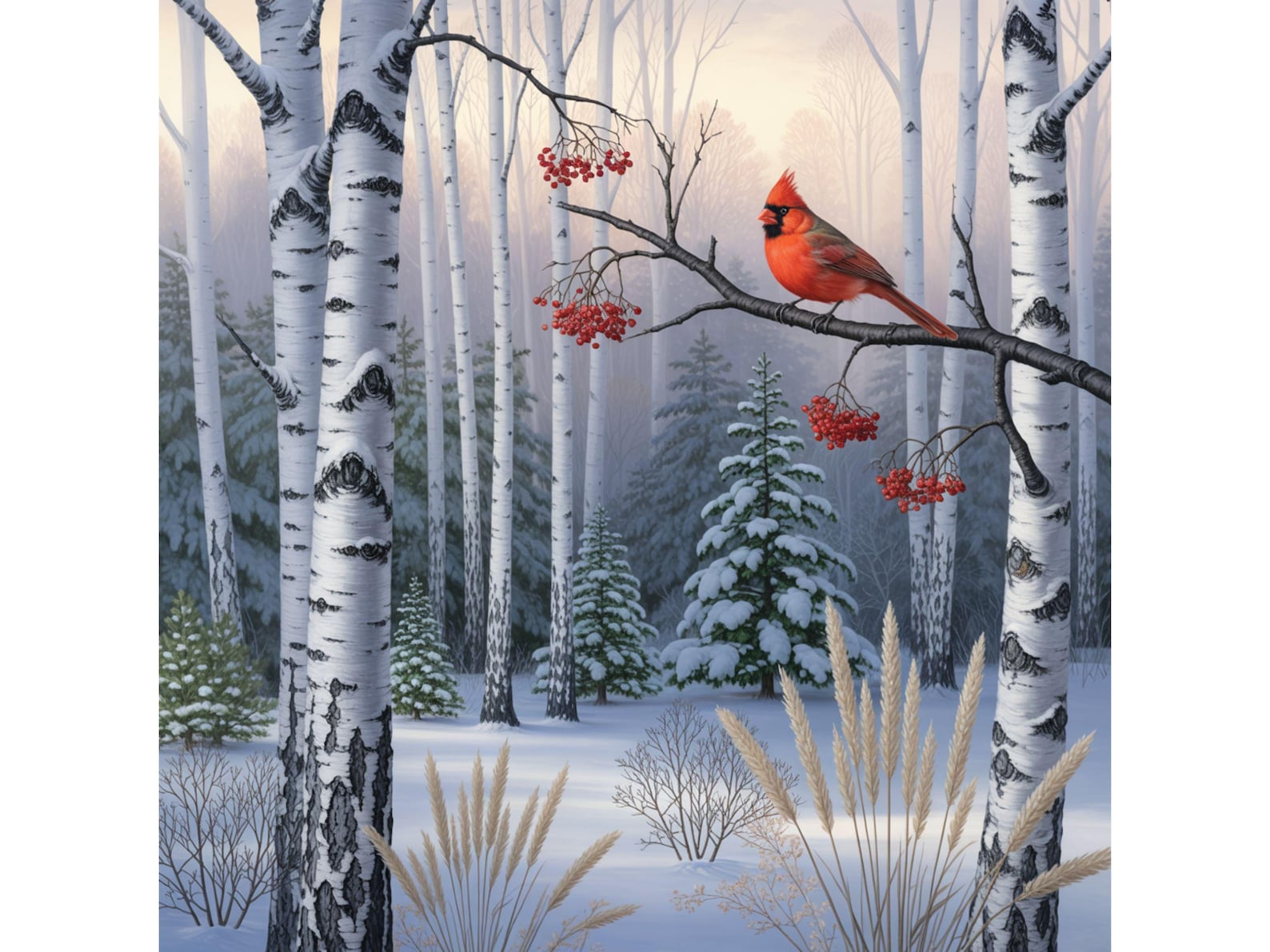Cardinal & Birch Tree Clip Art Bundle: Winter Woodland Scene (JPG ...