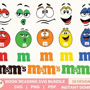 m and m Faces SVG Bundle | Cute Cartoon Expressions Png Svg Pdf | Digital Download for Cricut & Sublimation | Clipart Bundle