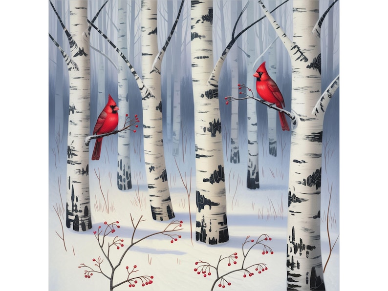 Cardinal & Birch Tree Clip Art Bundle: Winter Woodland Scene (JPG ...