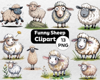 Funny Sheep PNG Clipart Bundle: Farm Animal Designs (Digital Download)