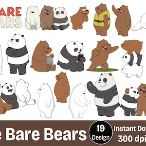 We Bare Bears PNG Bundle, Cute Cartoon Bear Clipart, Digital Download, We Bare Bears png, Ice Bear Panda Grizz Stickers, Sublimation Design