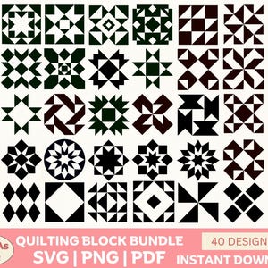 Quilting Pattern SVG Bundle: Patchwork Designs (Digital Download, PDF, PNG Files Included)
