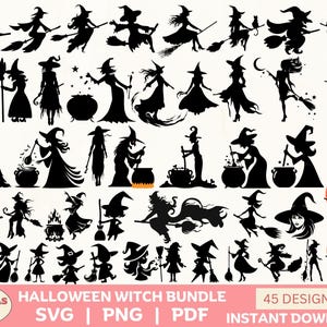 Halloween Hexe Besen Bündel – Retro-inspirierter digitaler Download – Halloween SVG PNG PDF Clipart
