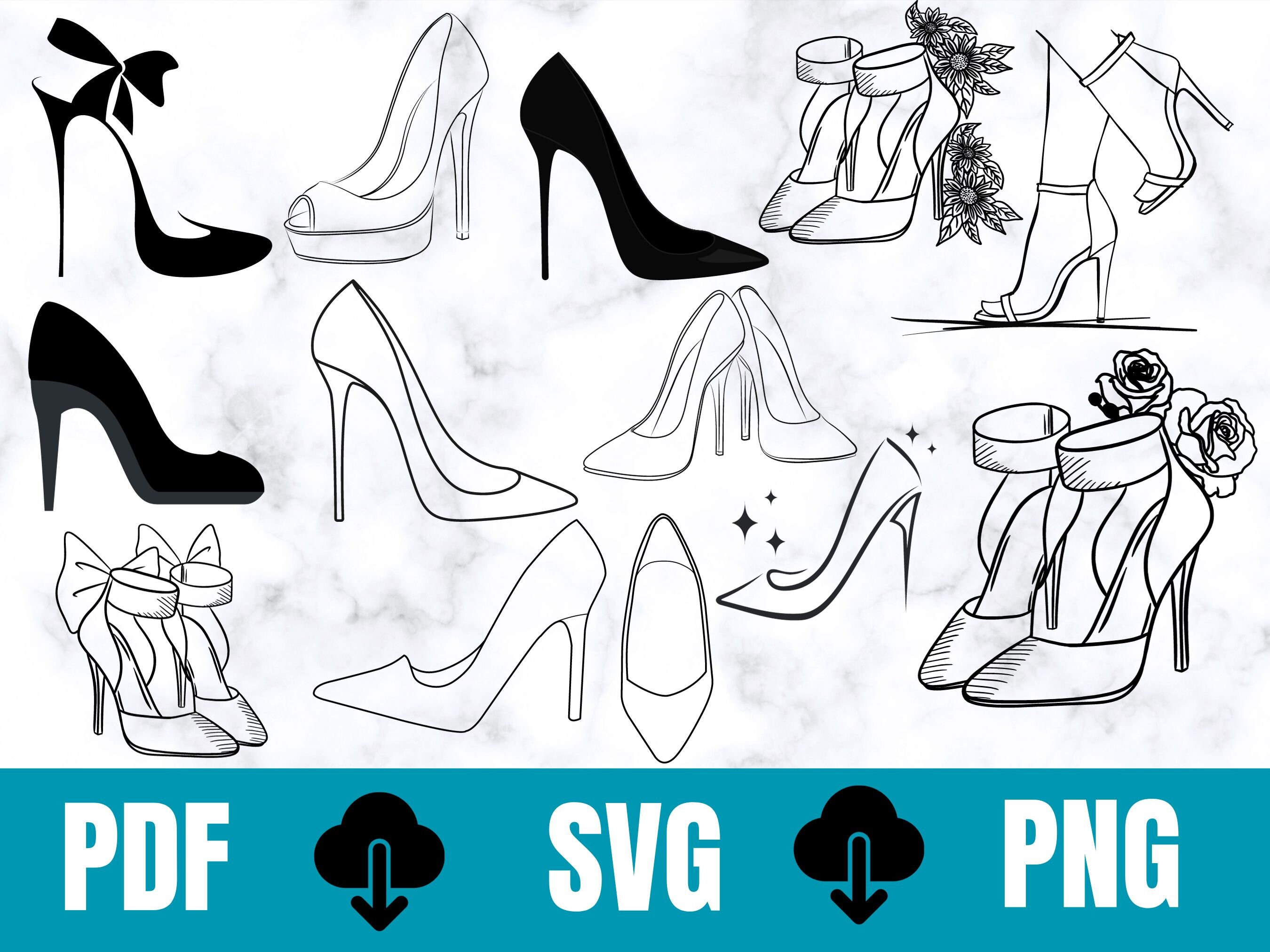 Stiletto high heel SVG/DXF/PNG Scroll Fancy Flourishes Decal Cut Files For  Cricut Glowforge Silhouette Laser Cutting and clip art