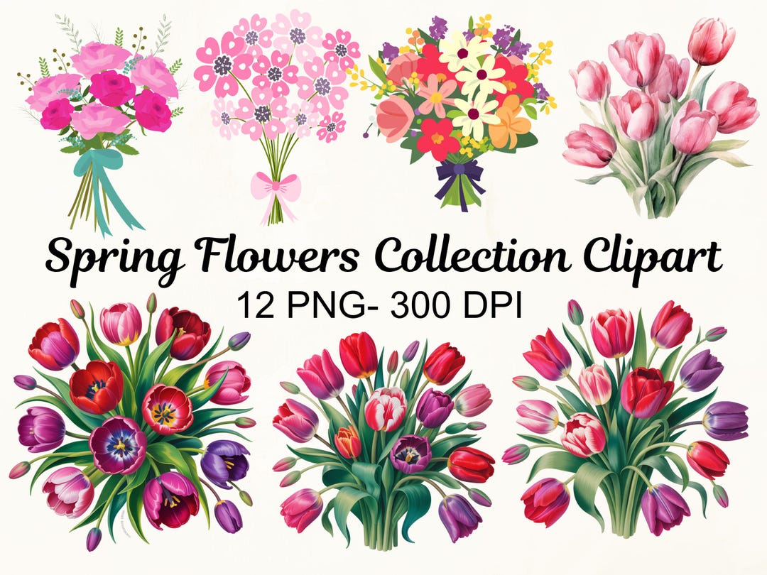 Watercolor Spring Flower Clipart | Floral Bouquet PNG (digital Download ...