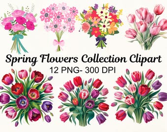 Watercolor Spring Flower Clipart | Floral Bouquet PNG (Digital Download)