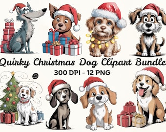 Pacchetto di divertenti clipart natalizie con cani: cucciolo festivo PNG (download digitale)