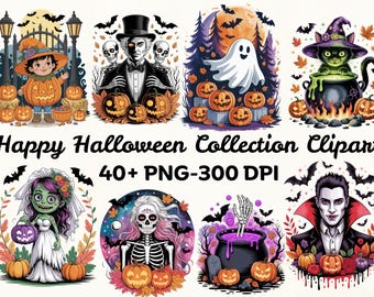 Halloween Clipart Bundle: Spooky Ghosts, Pumpkins, Bats (PNG Digital Download)