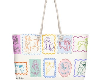 Weekendtas, extra grote reistas, verjaardagscadeau, hondentekening, huisdierportret, draagtas, grote reiskoffer, weekendtas