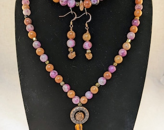 Mala Necklace, Bracelet & Earrings Set - Steampunk Beauty