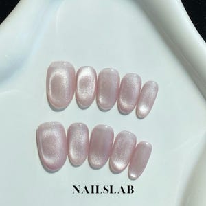 Pink Cat Eye Press On Nails, Pink Glitter Nails, Plain Nails, Minimalist Nails, Gift for Her