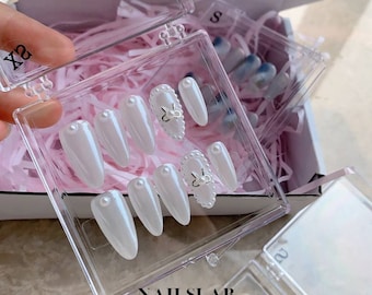 White Pearl Press On Nails: bruiloftnagelkunst