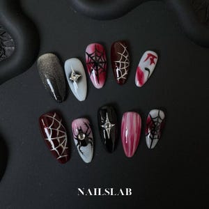 Spider Web Halloween Press On Nails, Spooky Reusable Nail Art, Handmade Halloween Nail Design