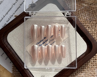 Pink Chrome Press On Nails: Glossy Almond Nail Set