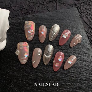 Pink Gem Press On Nails: Almond Trendy Nail Art