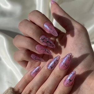 Y2K Pink Almond Press On Nails: Edgy Fashion Nail Art