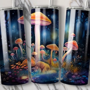Cogumelos mágicos, Cogumelos brilhantes, Trippy, Design de sublimação de copo de cogumelo, Copo Cottagecore, Copo de cogumelos, Download digital