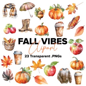 Autumn Clipart or Clip Art, Digital Art of Fall Designs, Fall PNG, PNG files, Sublimation, Watercolor Clipart, Fall Clipart